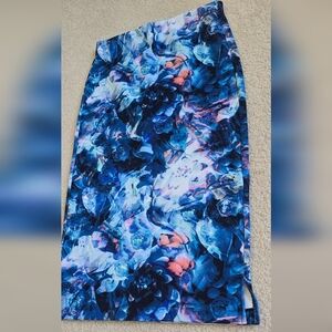 🌈KIIND OF Knee Length Floral Blue Elastic Waist Pencil Skirt Size Medium